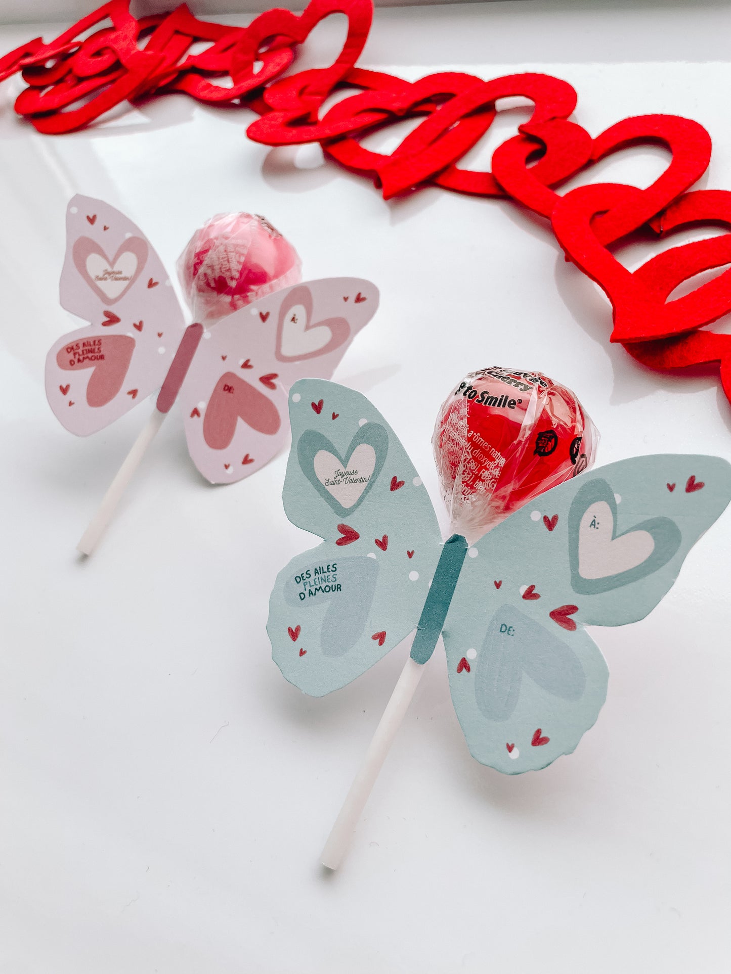 Carte Saint-Valentin papillon à sucette